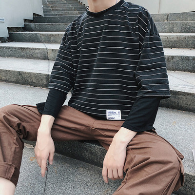 Férfi csíkos blúz, hosszú ujjú fehér és fekete színben