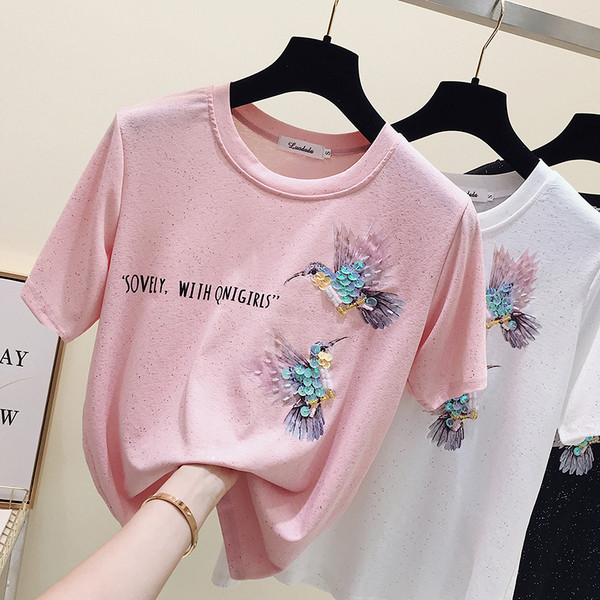 Modern női póló felirattal és flitterekkel, két színben