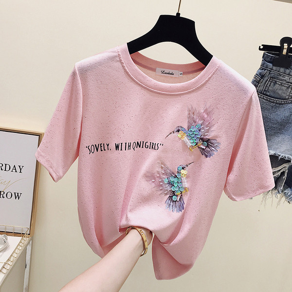 Modern női póló felirattal és flitterekkel, két színben