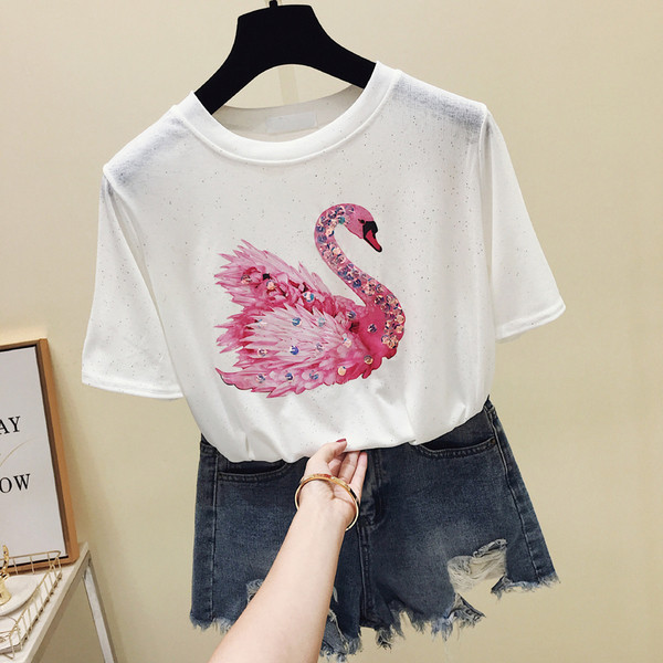 Női topikus póló rátéttel és flitterekkel több színben