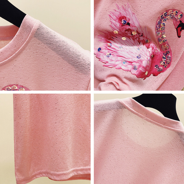 Női topikus póló rátéttel és flitterekkel több színben