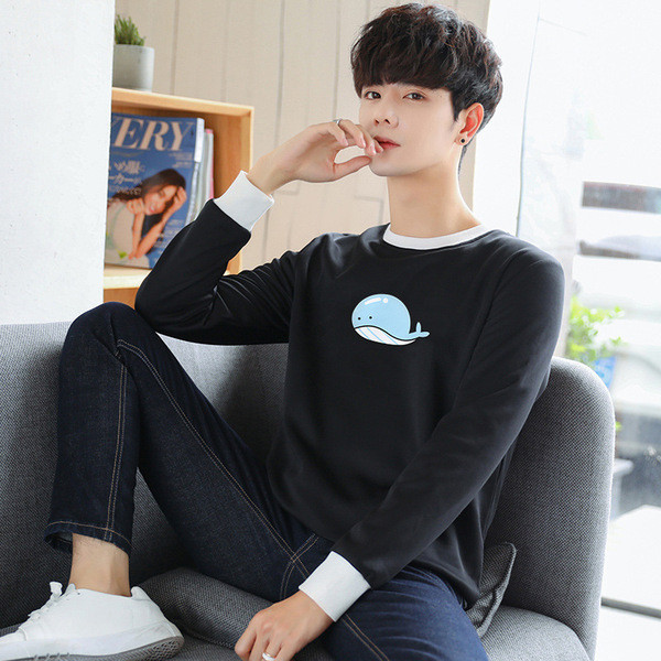 Bluză casual pentru bărbați cu aplicație în negru, alb și gri