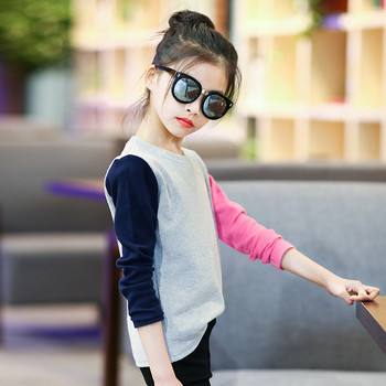 Детска ежедневна блуза с дълъг ръкав за момичета с О-образно деколте