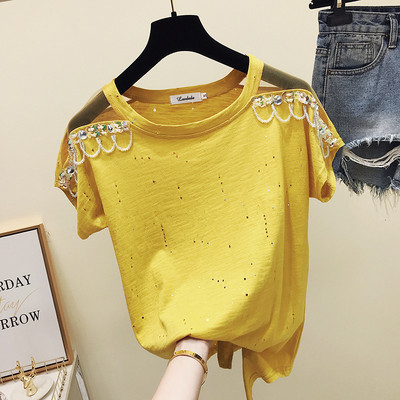 Tricou de dama model nou cu elemente transparente si margele in mai multe culori