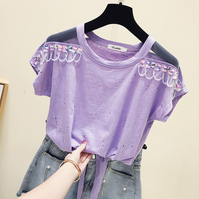 Tricou de dama model nou cu elemente transparente si margele in mai multe culori