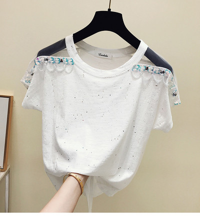 Tricou de dama model nou cu elemente transparente si margele in mai multe culori