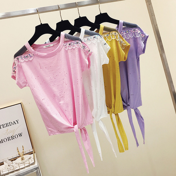 Tricou de dama model nou cu elemente transparente si margele in mai multe culori