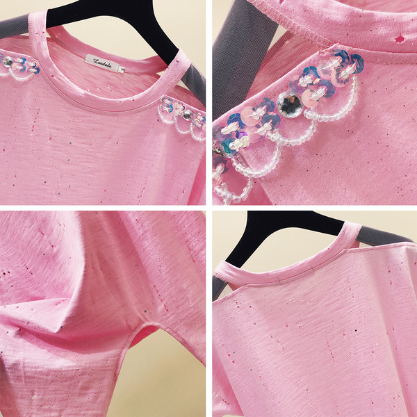 Tricou de dama model nou cu elemente transparente si margele in mai multe culori