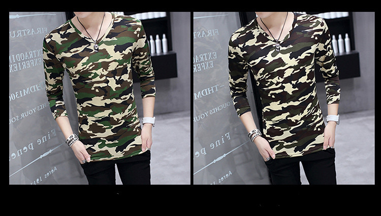 Férfi blúz V-nyakkal és terepszínű mintával - két színben