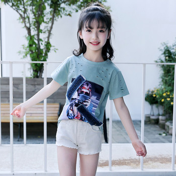 Καθημερινή παιδική μπλούζα με εφαρμογή και κοντό μανίκι για κορίτσια