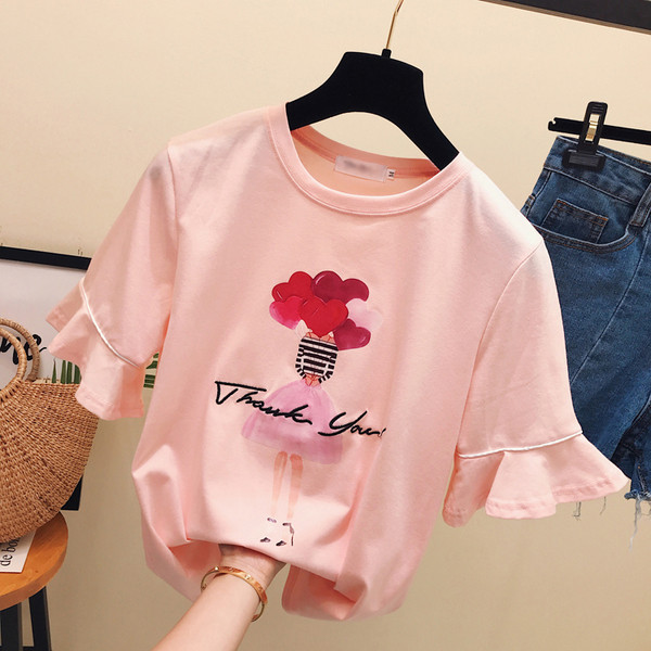 Fekete, fehér és rózsaszín rátéttel ellátott női póló