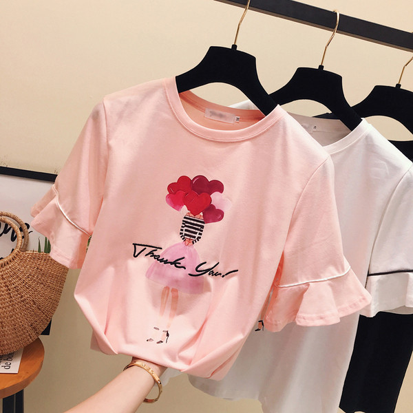 Fekete, fehér és rózsaszín rátéttel ellátott női póló