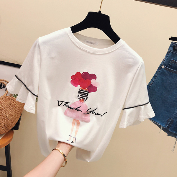 Fekete, fehér és rózsaszín rátéttel ellátott női póló