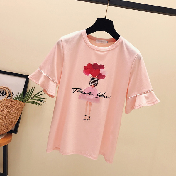 Fekete, fehér és rózsaszín rátéttel ellátott női póló