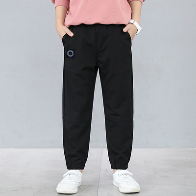 Pantaloni casual pentru copii pentru baieti cu logo in negru