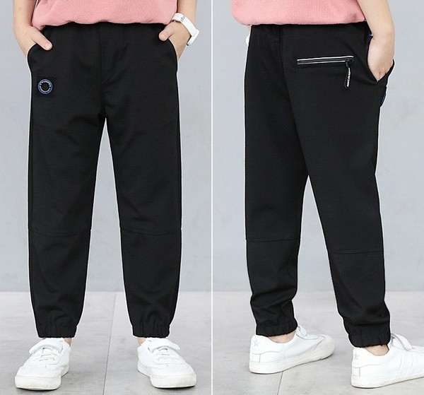 Pantaloni casual pentru copii pentru baieti cu logo in negru