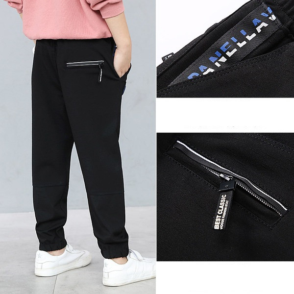 Pantaloni casual pentru copii pentru baieti cu logo in negru