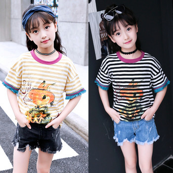 Детска ежедневна блуза в два цвята с апликация за момичета