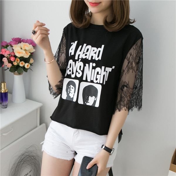 Bluza de dama cu maneci din dantela si imprimeu in mai multe culori