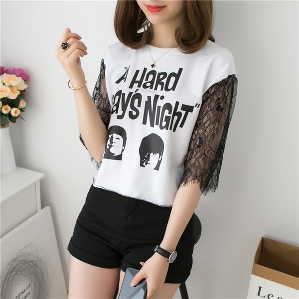 Bluza de dama cu maneci din dantela si imprimeu in mai multe culori