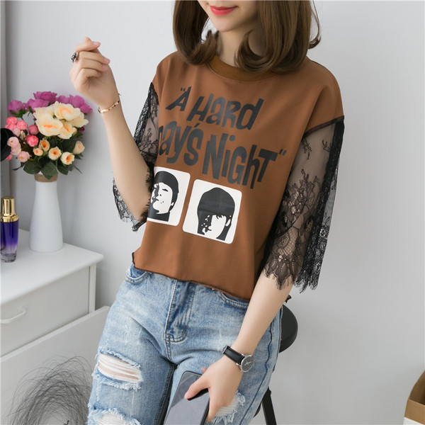 Bluza de dama cu maneci din dantela si imprimeu in mai multe culori