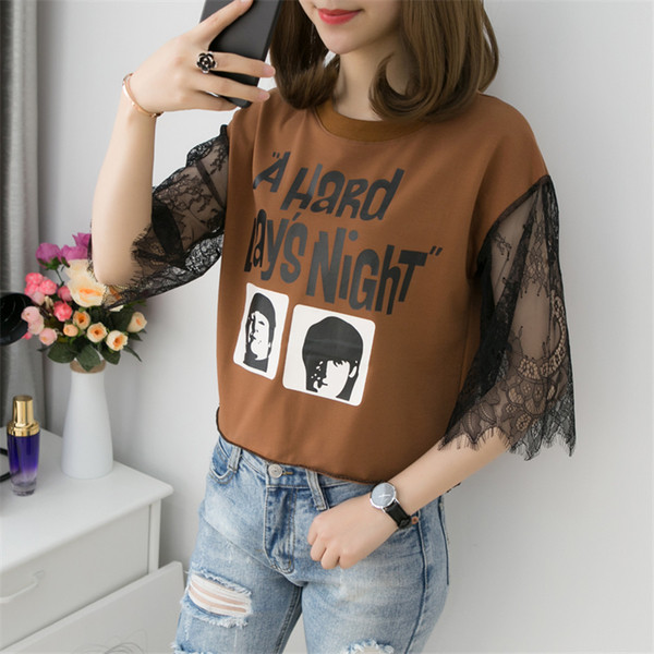 Bluza de dama cu maneci din dantela si imprimeu in mai multe culori