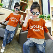 Μοντέρνα παιδική μπλούζα με επιγραφή και O-neckline για κορίτσια