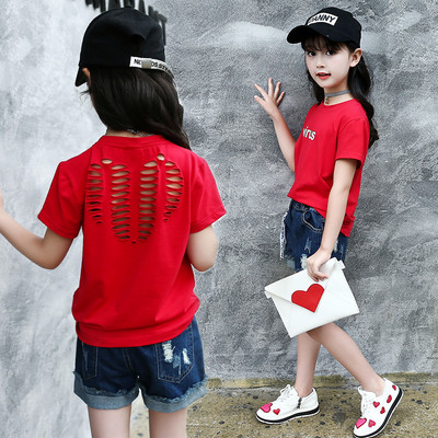 Детска блуза за момичета в бял и червен цвят с надпис 