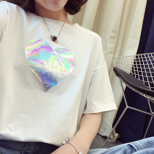 Tricou casual dama cu aplicatie in alb si rosu