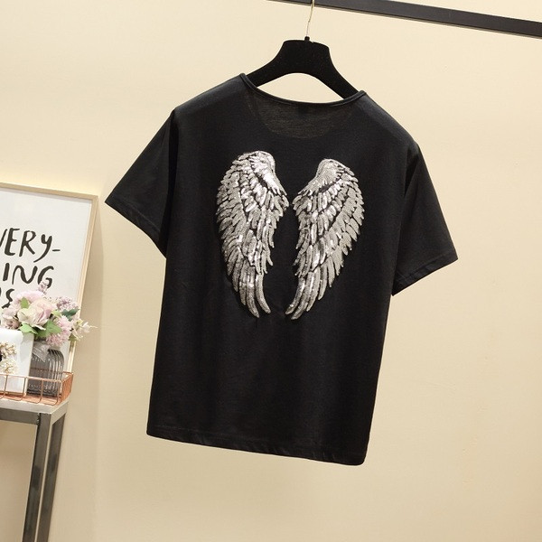 Modern női póló fekete színben, flitteres díszítéssel