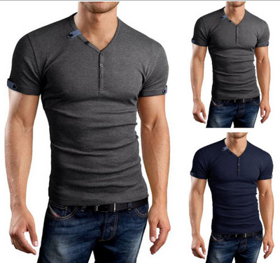 Мъжка стилна тениска в сив и син цвят