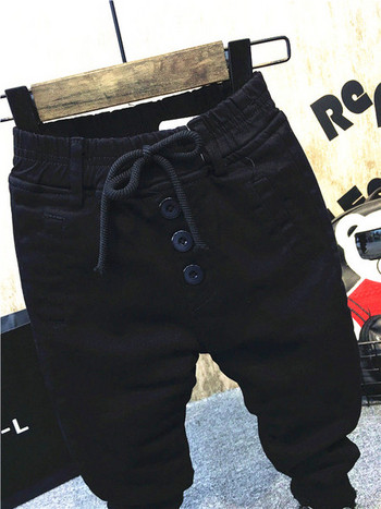 Модерен детски панталон с копчета и връзки в черен цвят