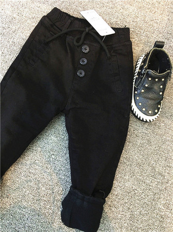 Модерен детски панталон с копчета и връзки в черен цвят
