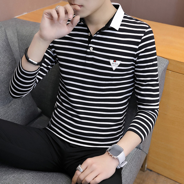 Férfi csíkos blúz gallérral és gombokkal, öt színben