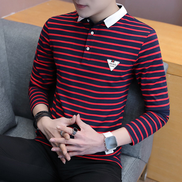 Férfi csíkos blúz gallérral és gombokkal, öt színben