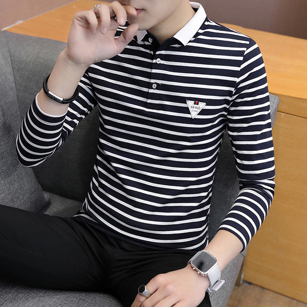 Férfi csíkos blúz gallérral és gombokkal, öt színben