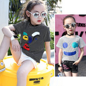 Gyermek csíkos blúz lányoknak, rövid ujjal és mintával