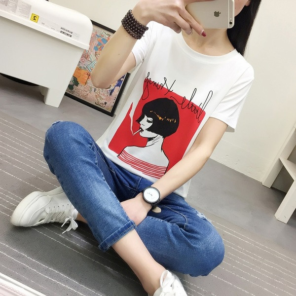 Tricou casual dama cu aplicare de culoare in alb si negru