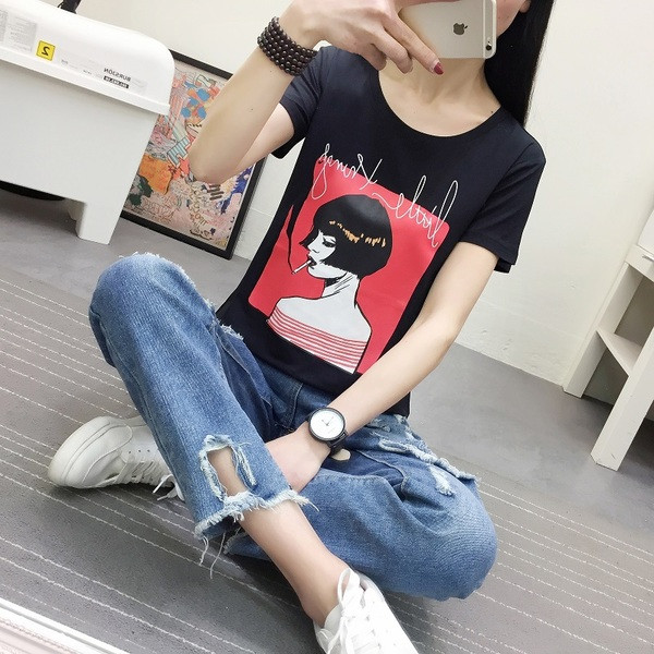 Tricou casual dama cu aplicare de culoare in alb si negru