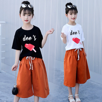 Детска блуза за момичета в бял и черен цвят с апликация