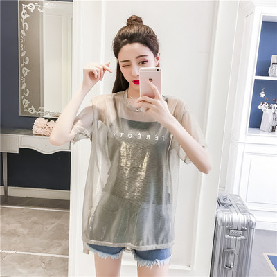 Διαφανές γυναικείο μπλουζάκι σε φαρδύ σχέδιο σε διάφορα χρώματα