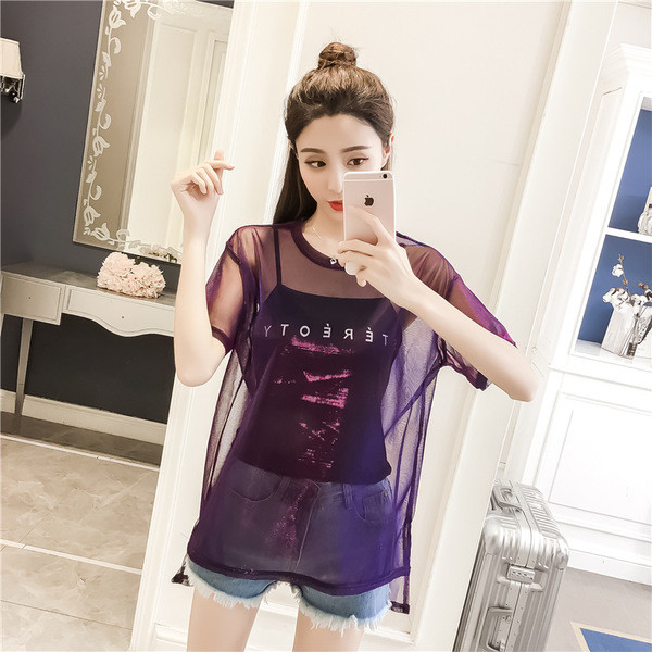 Διαφανές γυναικείο μπλουζάκι σε φαρδύ σχέδιο σε διάφορα χρώματα