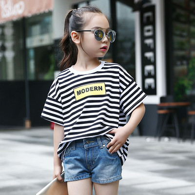 Παιδική μπλούζα με κοντό μανίκι σε δύο χρώματα και επιγραφή για κορίτσια