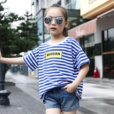 Παιδική μπλούζα με κοντό μανίκι σε δύο χρώματα και επιγραφή για κορίτσια