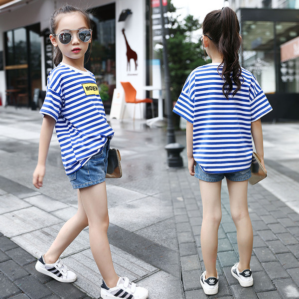 Παιδική μπλούζα με κοντό μανίκι σε δύο χρώματα και επιγραφή για κορίτσια