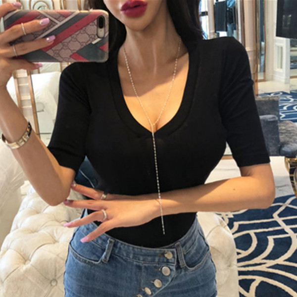 Tricou casual dama cu decolteu in V si maneci 3/4 in mai multe culori