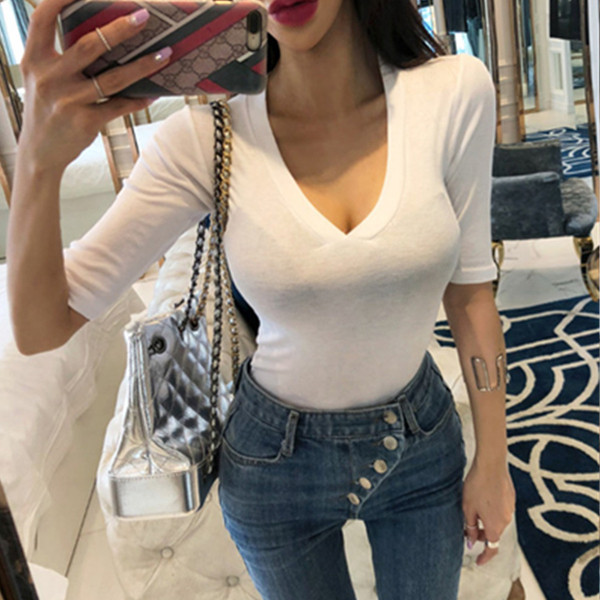 Tricou casual dama cu decolteu in V si maneci 3/4 in mai multe culori