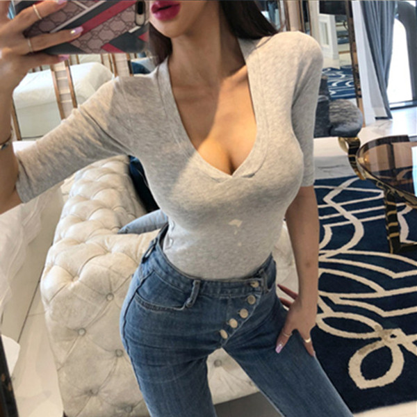 Tricou casual dama cu decolteu in V si maneci 3/4 in mai multe culori