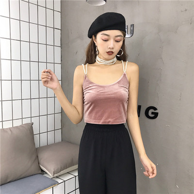 Modern női bársony felső fekete és rózsaszín gyöngyökkel