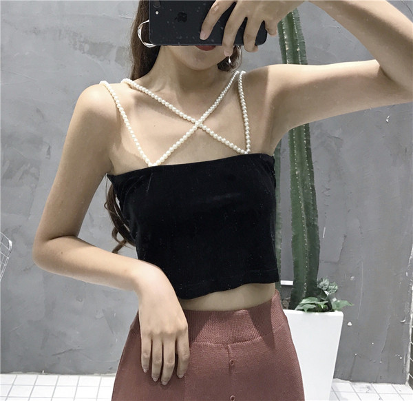 Modern női bársony felső fekete és rózsaszín gyöngyökkel